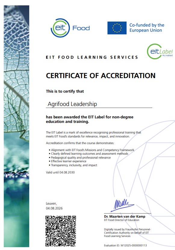 ΕΙΤ διαπίστευση για το Agrifood Leadership